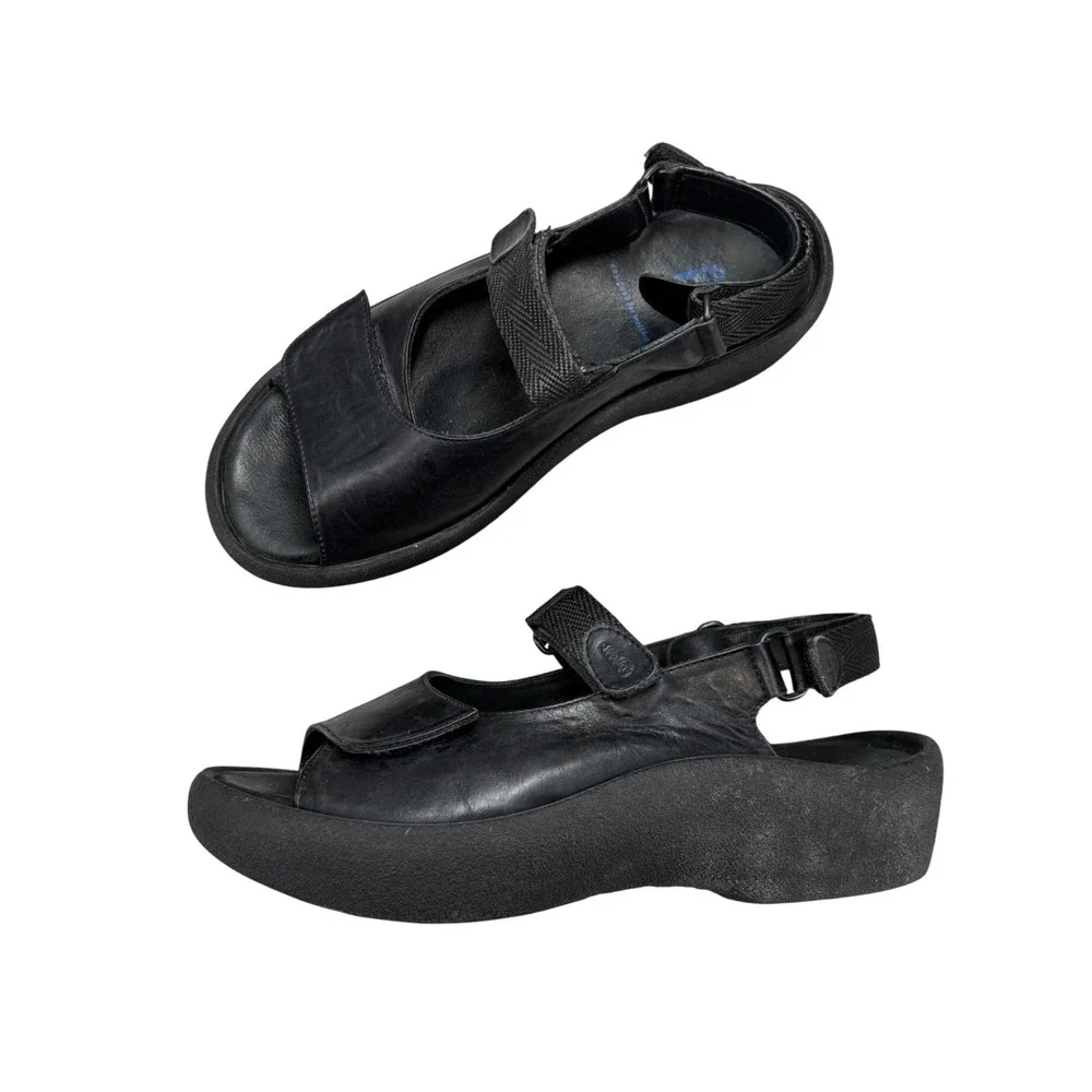 Wolky Jewel Black Leather Platform Sandals Adjustable Strap Women's Size EU 41